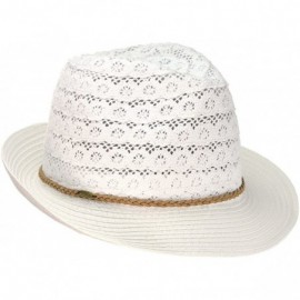 Fedoras Braided Trim Spring Summer Cotton Lace Vented Fedora Hat - White - CU12CAFX0CX $11.60