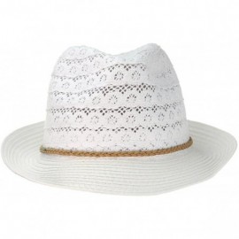 Fedoras Braided Trim Spring Summer Cotton Lace Vented Fedora Hat - White - CU12CAFX0CX $11.60