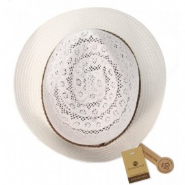 Fedoras Braided Trim Spring Summer Cotton Lace Vented Fedora Hat - White - CU12CAFX0CX $11.60