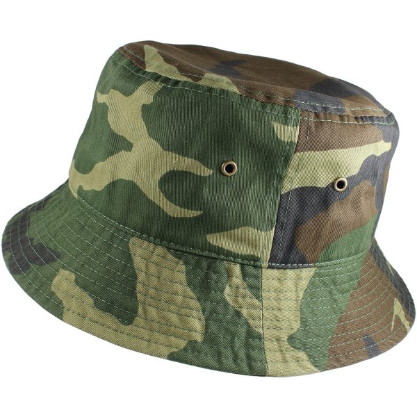 Bucket Hats 100% Cotton Packable Fishing Hunting Summer Travel Bucket Cap Hat - Woodland - CY18DMTLEEZ $21.53