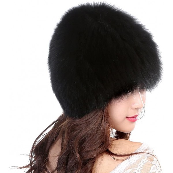 Skullies & Beanies Womens Winter Hats Real Knitted Fox Fur Hat Strong Elasticity - Black - CT12N2HWDQ6 $40.79