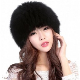 Skullies & Beanies Womens Winter Hats Real Knitted Fox Fur Hat Strong Elasticity - Black - CT12N2HWDQ6 $40.79