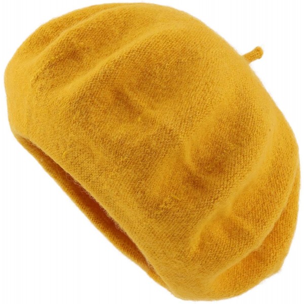 Berets Womens Classic Solid Color Knitted Wool French Beret - Yellow - C0187NG4TNW $9.05