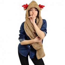 Skullies & Beanies Hoodie Hat 3-in-2 Function Headwear- Black- Adult - Dark Brown With Red Antler - CY186XSQSIT $15.24