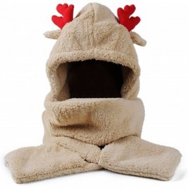 Skullies & Beanies Hoodie Hat 3-in-2 Function Headwear- Black- Adult - Dark Brown With Red Antler - CY186XSQSIT $15.24