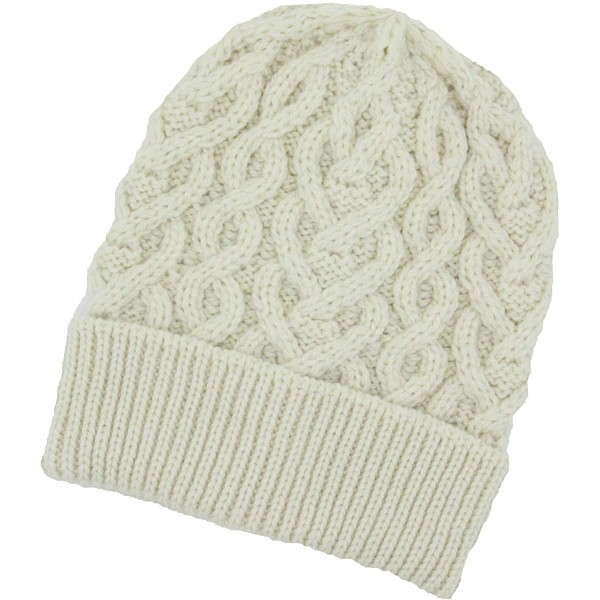 Skullies & Beanies Women's Cable Knit Heart Pattern Hat (100% Super Soft Merino Wool) - Natural - CG18Q277DC4 $30.32