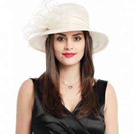 Bucket Hats Lady Derby Dress Church Cloche Hat Bow Bucket Wedding Bowler Hats - Beige - CF18SOKIK2L $21.42