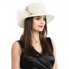 Bucket Hats Lady Derby Dress Church Cloche Hat Bow Bucket Wedding Bowler Hats - Beige - CF18SOKIK2L $21.42
