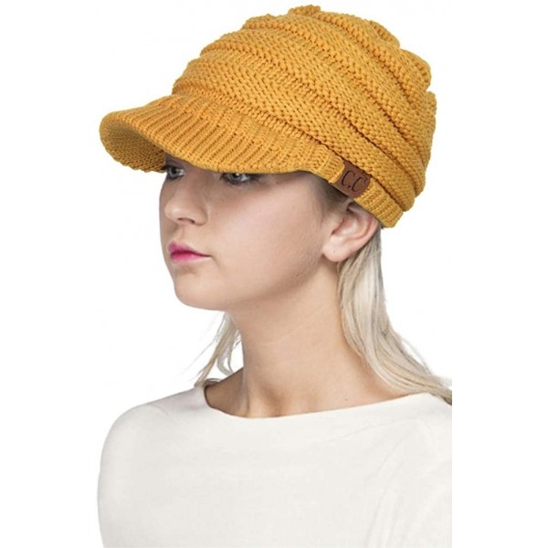 Skullies & Beanies Exclusive Brim Visor Trendy Warm Chunky Soft Stretch Cable Knit - Mustard - CQ12N9N2PL8 $19.00