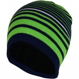 Skullies & Beanies 2 in 1 Reversible Striped & Solid Knit Beanie Hat - Winter Snug Fit Skull Cap - Green/Navy - C818649C6XE $...