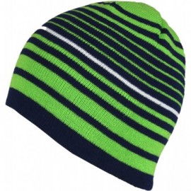 Skullies & Beanies 2 in 1 Reversible Striped & Solid Knit Beanie Hat - Winter Snug Fit Skull Cap - Green/Navy - C818649C6XE $...