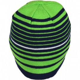 Skullies & Beanies 2 in 1 Reversible Striped & Solid Knit Beanie Hat - Winter Snug Fit Skull Cap - Green/Navy - C818649C6XE $...