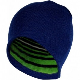 Skullies & Beanies 2 in 1 Reversible Striped & Solid Knit Beanie Hat - Winter Snug Fit Skull Cap - Green/Navy - C818649C6XE $...