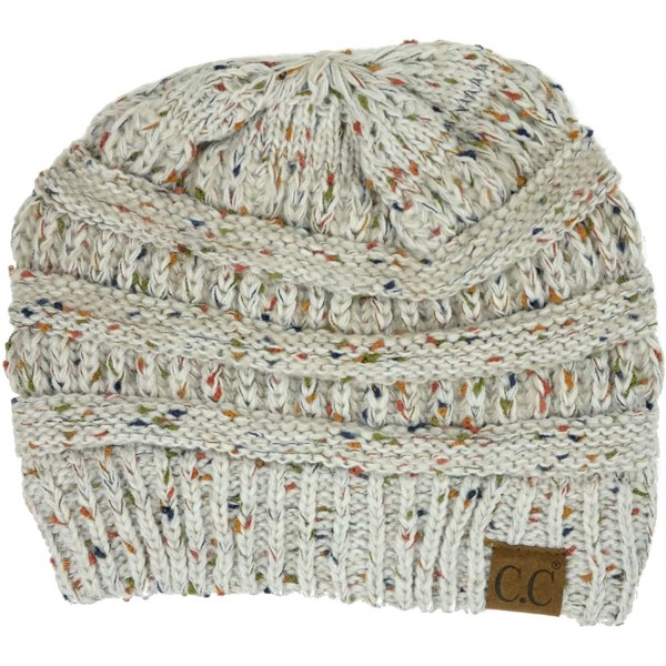 Skullies & Beanies Soft Stretch Chunky Cable Knit Slouchy Beanie Hat - Oatmeal Confetti - C712NTBVADP $16.20