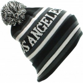 Skullies & Beanies Los Angeles California Winter Cuff Beanie Knit Pom Pom Hat Cap - Black Gray - CV11P5E29WZ $7.78