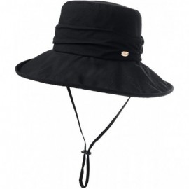 Sun Hats Womens UPF50+ Summer Sunhat Bucket Packable Wide Brim Hats w/Chin Cord - 00063_black - CP18TEGR3OX $16.59