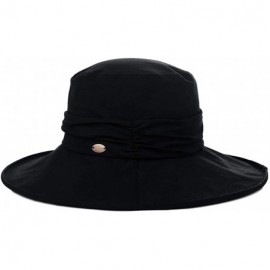 Sun Hats Womens UPF50+ Summer Sunhat Bucket Packable Wide Brim Hats w/Chin Cord - 00063_black - CP18TEGR3OX $16.59