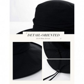 Sun Hats Womens UPF50+ Summer Sunhat Bucket Packable Wide Brim Hats w/Chin Cord - 00063_black - CP18TEGR3OX $16.59