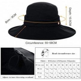 Sun Hats Womens UPF50+ Summer Sunhat Bucket Packable Wide Brim Hats w/Chin Cord - 00063_black - CP18TEGR3OX $16.59