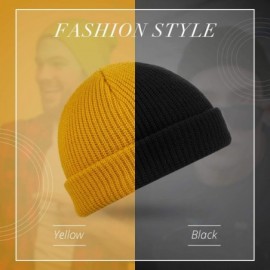 Skullies & Beanies Trawler Beanie Watch Hat Roll up Edge Skullcap Fisherman Beanie for Men Women - Black- Yellow - CU18ASK6RU...