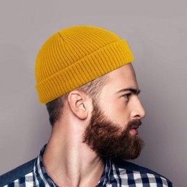 Skullies & Beanies Trawler Beanie Watch Hat Roll up Edge Skullcap Fisherman Beanie for Men Women - Black- Yellow - CU18ASK6RU...