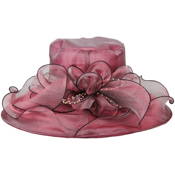 Sun Hats Women's Fascinators Kentucky Derby Church Dress Wedding Floral Party Hat - Burgundy - C917YI238GO $35.59