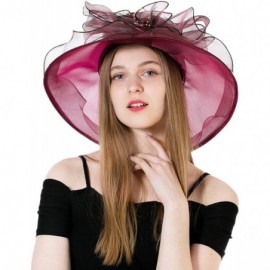 Sun Hats Women's Fascinators Kentucky Derby Church Dress Wedding Floral Party Hat - Burgundy - C917YI238GO $35.59