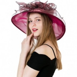 Sun Hats Women's Fascinators Kentucky Derby Church Dress Wedding Floral Party Hat - Burgundy - C917YI238GO $35.59