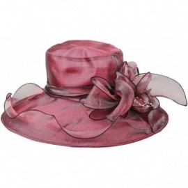 Sun Hats Women's Fascinators Kentucky Derby Church Dress Wedding Floral Party Hat - Burgundy - C917YI238GO $35.59