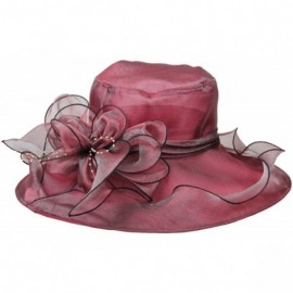 Sun Hats Women's Fascinators Kentucky Derby Church Dress Wedding Floral Party Hat - Burgundy - C917YI238GO $35.59