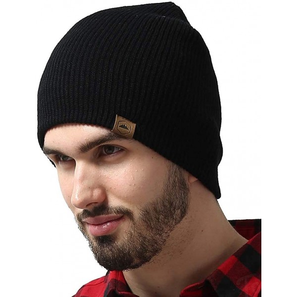 Skullies & Beanies Winter Beanie Knit Hats for Men & Women - Warm- Stretchy & Soft Daily Ribbed Toboggan Cap - Black - C712MJ...