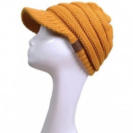 Skullies & Beanies Exclusive Brim Visor Trendy Warm Chunky Soft Stretch Cable Knit - Mustard - CQ12N9N2PL8 $19.00