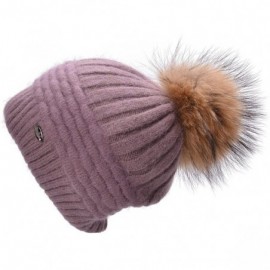 Skullies & Beanies Womens Winter Angora Knit Beanie Hat Skull Fleece Pom Pom Ski Cap A462 - Light Purple - CL186W4NE45 $11.08