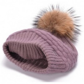 Skullies & Beanies Womens Winter Angora Knit Beanie Hat Skull Fleece Pom Pom Ski Cap A462 - Light Purple - CL186W4NE45 $11.08