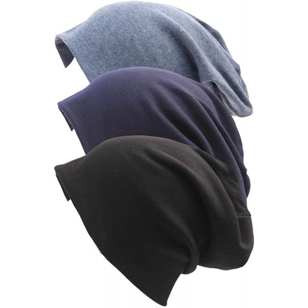 Skullies & Beanies Unisex Comfy Cotton Beanies Soft Sleep Cap for Hairloss Cancer Chemo - A Mixed Color 2(3 Pack) - CA189OHMI...
