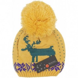 Skullies & Beanies Women Scarf & Glove Set- Knitted Snowflake Deer Detail & Matching Cap - Yellow - CG12629LMYR $19.13