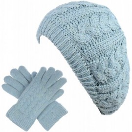 Berets Womens Winter Cozy Cable Fleece Lined Knit Beret Beanie Hat (Set Available) - CM18UUMOW2S $32.83