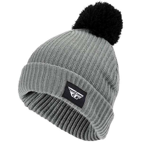 Skullies & Beanies Racing Pom Mens Knit Beanie - Gray - CK18HY3TMKW $16.65