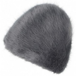 Skullies & Beanies Womens Warm Angora Beanie Skull Cap Elegant Solid Color Faux Fur Winter Fleece Beret Beanie Cap - Grey - C...
