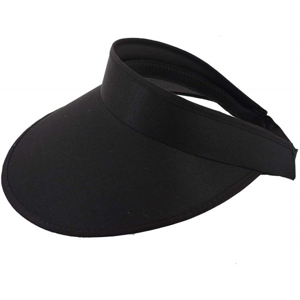 Visors Women Wide Brim Visor Hat UV Sunblock Sun Protection Beach Sports Tennis Golf Hats - Black - CJ12MX27O4W $12.87