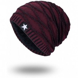 Skullies & Beanies Unisex Knitting Baggy Cap Hedging Head Hat Beanie Cap Warm Outdoor Fashion Hat Star Pattern - Wine Red - C...