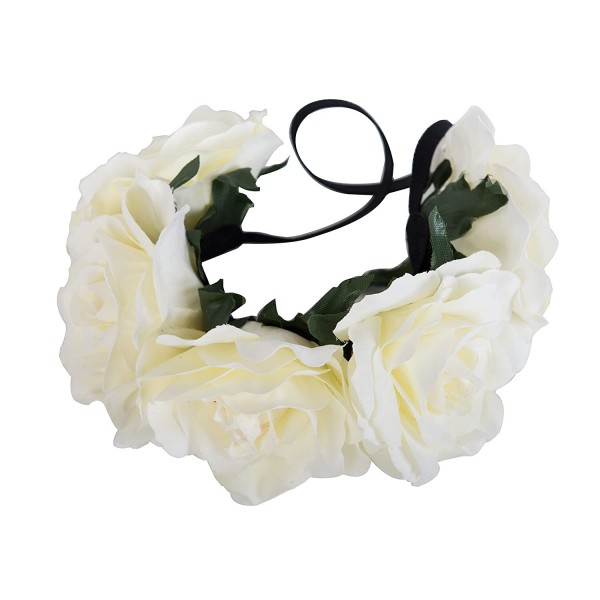 Headbands Rose Flower Crown Headband Hair Wreaths for Wedding Festivals Holiday (Ivory) - Ivory - CN188ODZ865 $8.46