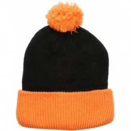 Skullies & Beanies The Two Tone Thick Knitted Cuffed Winter Pom Beanie - Black/Orange - CF11SFY8GJ7 $12.86