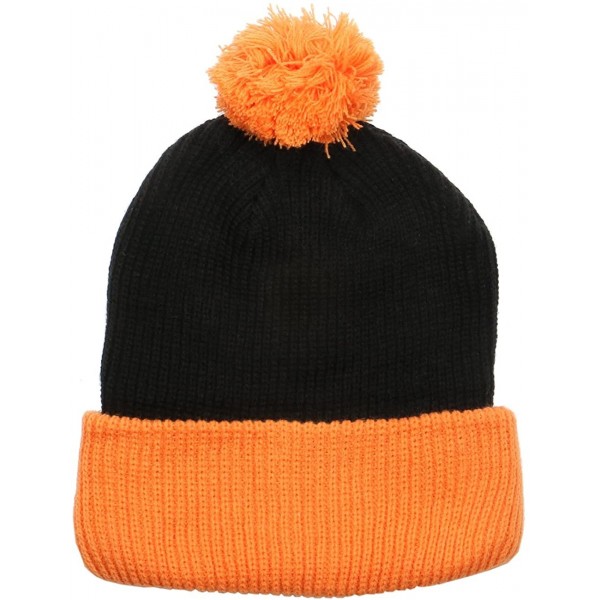 Skullies & Beanies The Two Tone Thick Knitted Cuffed Winter Pom Beanie - Black/Orange - CF11SFY8GJ7 $19.55