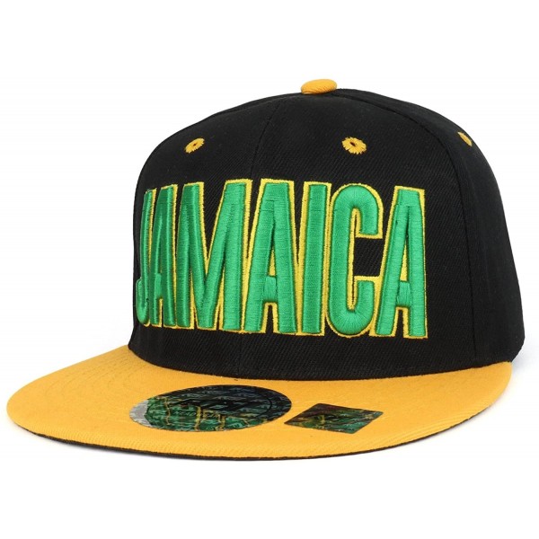 Baseball Caps Jamaica 3D Text and Flag Embroidered Flatbill Snapback Cap - Black Gold - C018C0W6I7L $18.01