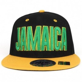 Baseball Caps Jamaica 3D Text and Flag Embroidered Flatbill Snapback Cap - Black Gold - C018C0W6I7L $18.01