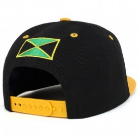 Baseball Caps Jamaica 3D Text and Flag Embroidered Flatbill Snapback Cap - Black Gold - C018C0W6I7L $18.01