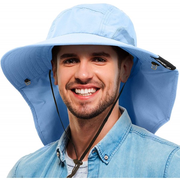 Sun Hats Mens Wide Brim Sun Hat with Neck Flap Fishing Safari Cap for Outdoor Hiking Camping Gardening Lawn Field Work - C318...