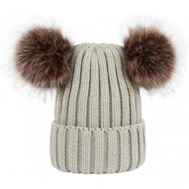 Skullies & Beanies Winter Women's Winter Knit Wool Beanie Hat with Double Faux Fur Pom Pom Ears - Lightgrey - C718Y2NH2YI $10.82