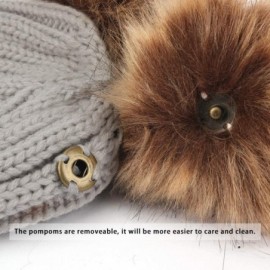 Skullies & Beanies Winter Women's Winter Knit Wool Beanie Hat with Double Faux Fur Pom Pom Ears - Lightgrey - C718Y2NH2YI $10.82